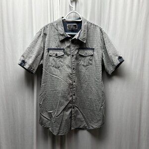 Hard Edge Mens Shirt Size XL Gray White Stripes Button Up Collared Short Sleeve